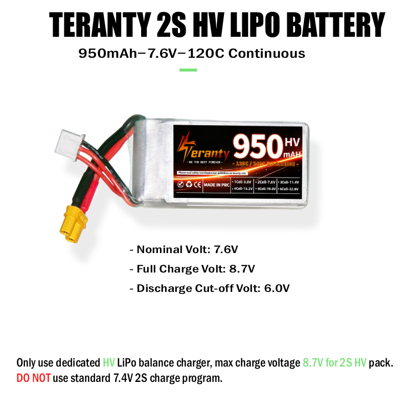 Teranty 2S HV 7.6V 950mAh 120C - Drone Racing Charger recensie en prijs